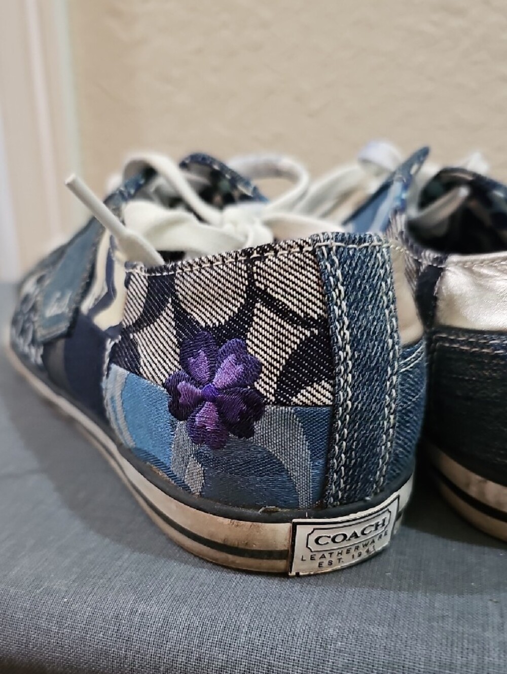 Coach Patchwork Blue Mixed-Print Lace-Up Sneakers Size 9 - Picture 12 of 12